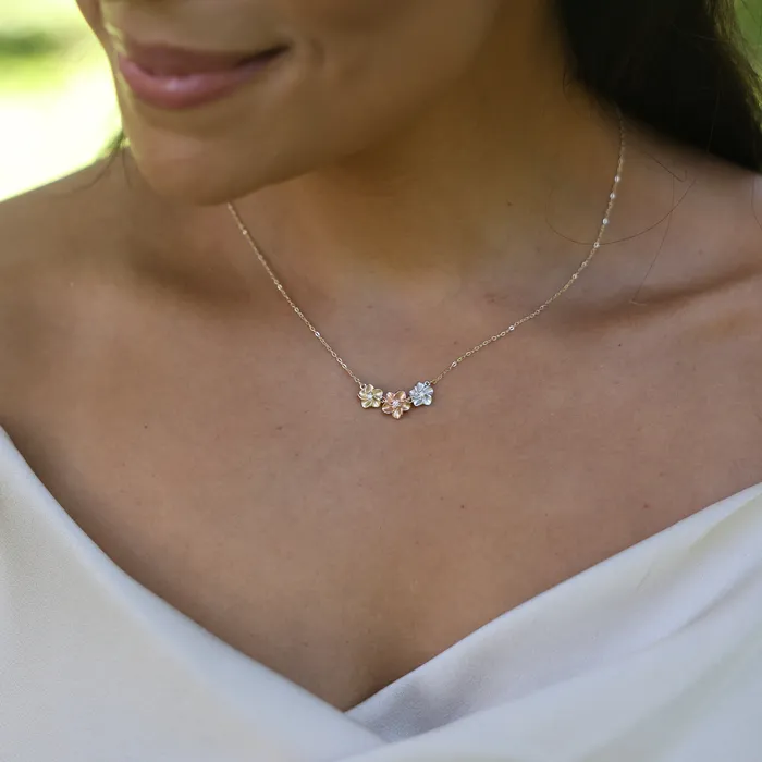 Maui Divers Jewelry 16 Plumeria Necklace in Tri Color Gold with Diamonds Necklaces