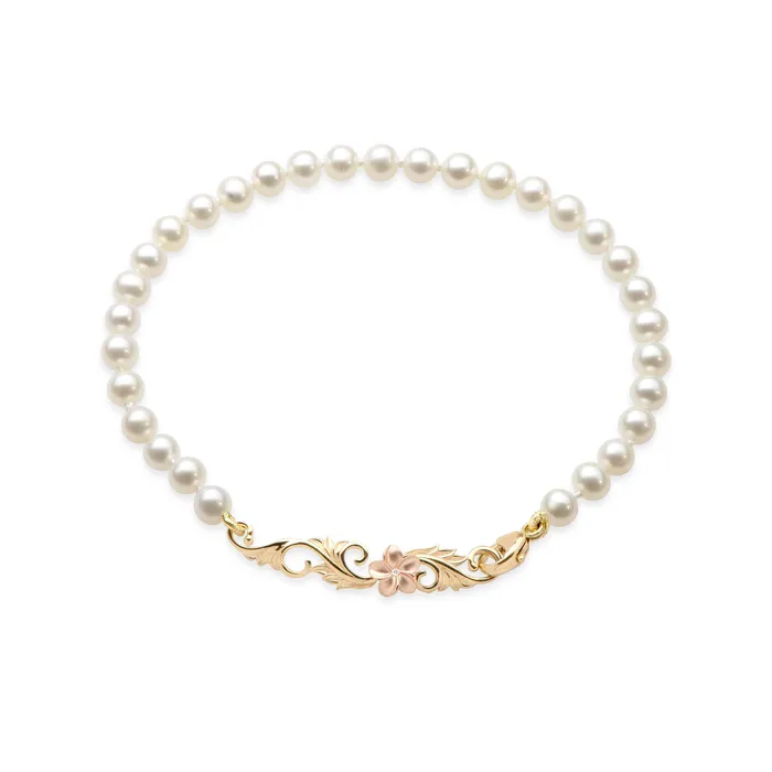Maui Divers Jewelry Bracelets 775 Hawaiian Heirloom Plumeria Freshwater White Pearl Bracelet in Two Tone Gold with Diamond Maui Divers Jewelry Bracelets 775 Hawaiian Heirloom Plumeria Freshwater White Pearl Bracelet in Two Tone Gold with Diamond