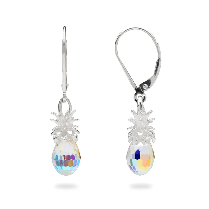 Maui Divers Jewelry Crystal Pineapple Earrings in Sterling Silver Earrings