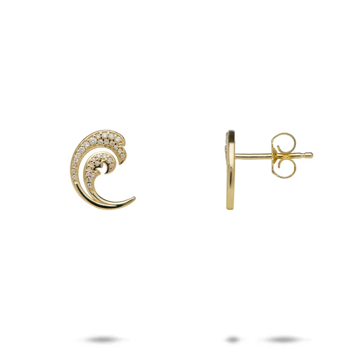 Maui Divers Jewelry Earrings Nalu Earrings in Gold with Diamonds 12mm