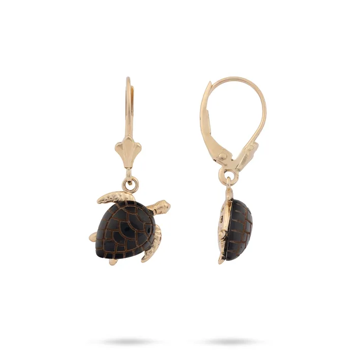 Maui Divers Jewelry Honu Black Coral Earrings in Gold 12mm Earrings