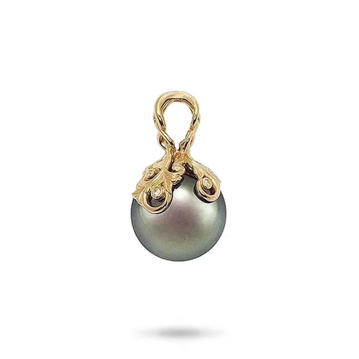 Maui Divers Jewelry Living Heirloom Tahitian Black Pearl Pendant in Gold with Diamonds 1415mm Necklaces