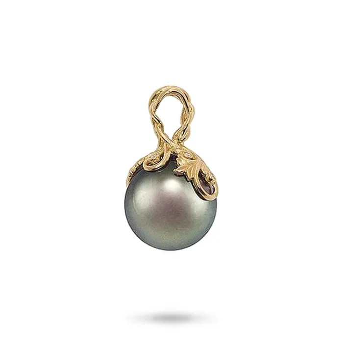 Maui Divers Jewelry Living Heirloom Tahitian Black Pearl Pendant in Gold with Diamonds 1415mm Necklaces
