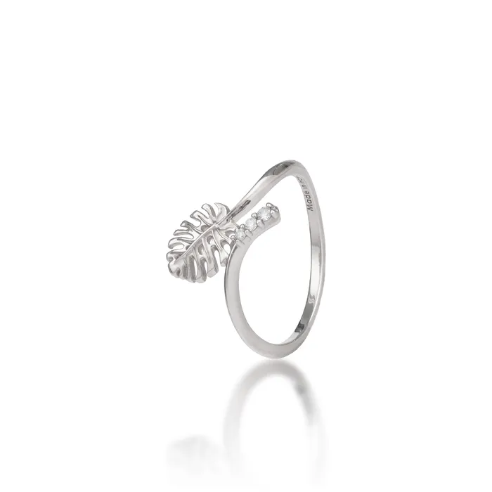 Maui Divers Jewelry Monstera Ring in White Gold with Diamonds 9mm Rings
