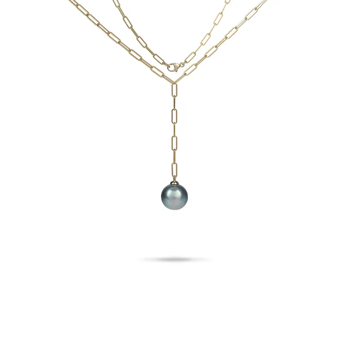 Maui Divers Jewelry Necklaces 18 Tahitian Black Pearl Y Necklace in Gold 1214mm Maui Divers Jewelry Necklaces 18 Tahitian Black Pearl Y Necklace in Gold 1214mm