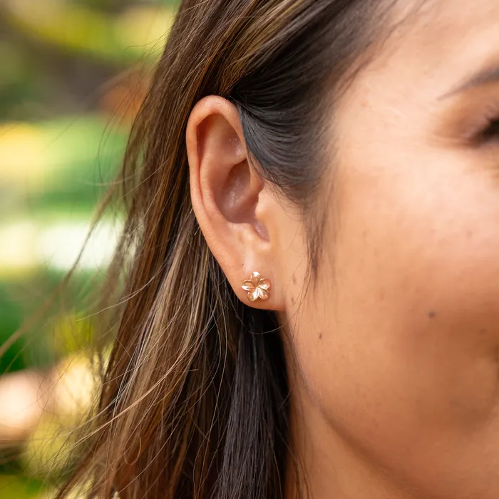 Maui Divers Jewelry Plumeria Earrings in Rose Gold 9mm Earrings
