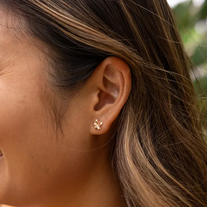 Maui Divers Jewelry Plumeria Earrings in Rose Gold 9mm Earrings