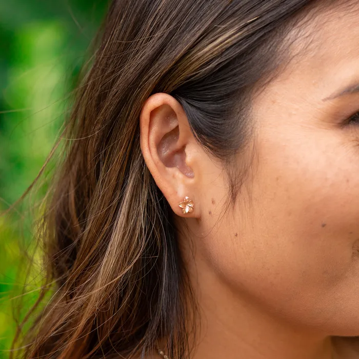 Maui Divers Jewelry Plumeria Earrings in Rose Gold 9mm Earrings