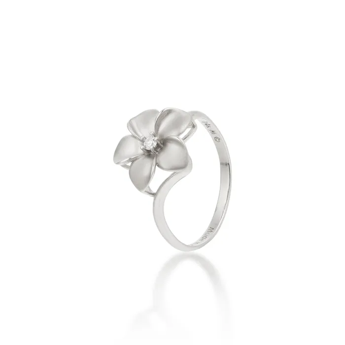 Maui Divers Jewelry Rings Plumeria Ring in White Gold with Diamond 13mm