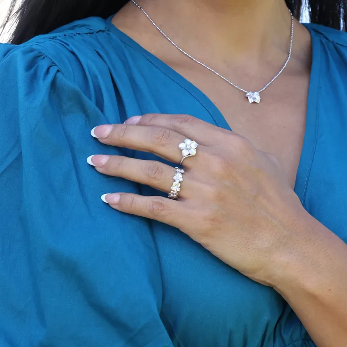 Maui Divers Jewelry Rings Plumeria Ring in White Gold with Diamond 13mm