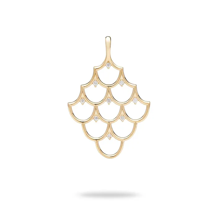 Mermaid Scales Pendant in Gold with Diamonds 35mm Maui Divers Jewelry Necklaces