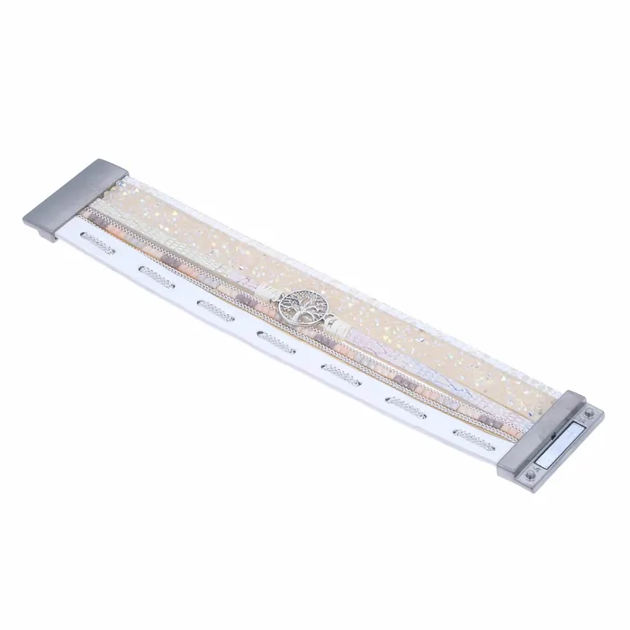 Multiple Layer Mosaic Crystal Leather Strand Bracelet White With Magnetic Clasp Alexander Kalifano Bracelets