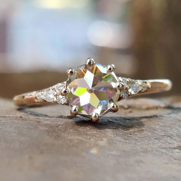 Muse 065 TCW Round Rose Cut Classic Moissanite Engagement Ring Diamondrensu Rings Muse 065 TCW Round Rose Cut Classic Moissanite Engagement Ring Diamondrensu Rings