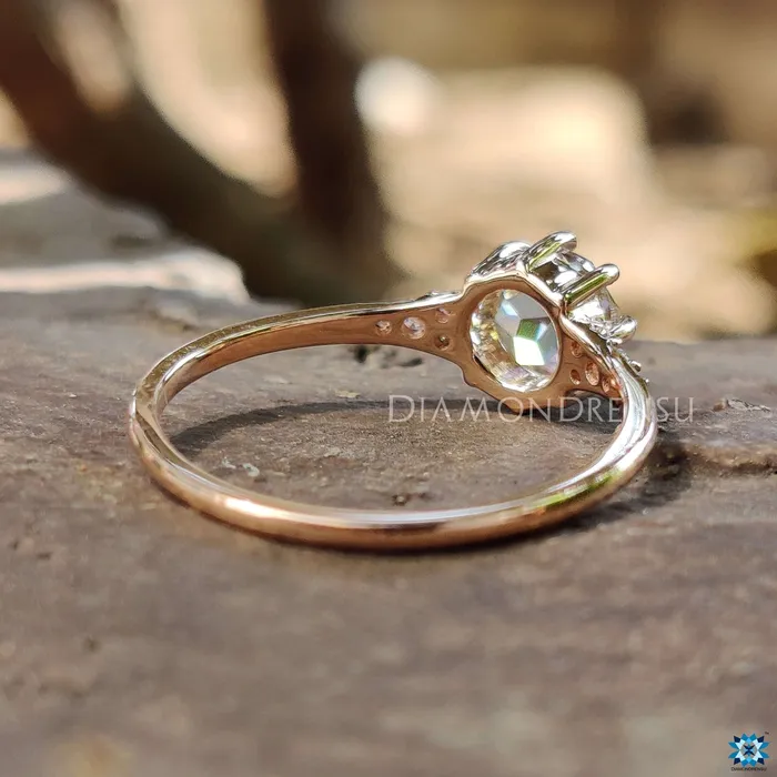 Muse 065 TCW Round Rose Cut Classic Moissanite Engagement Ring Diamondrensu Rings