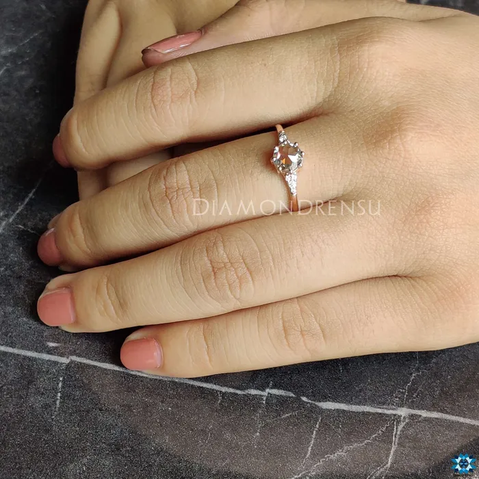 Muse 065 TCW Round Rose Cut Classic Moissanite Engagement Ring Diamondrensu Rings