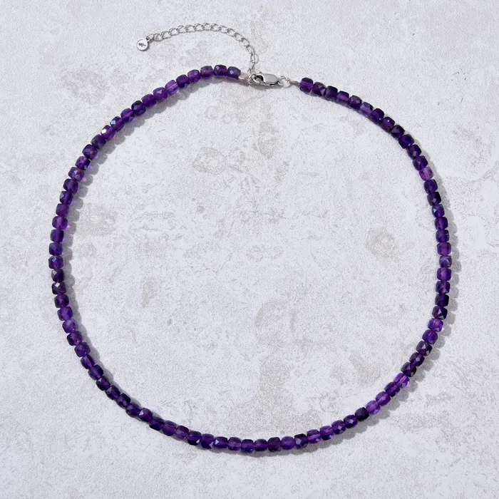 Natural Amethyst Faceted 4mm Barrel 16 Necklace with Sterling Silver Extender KALIFANO Necklaces