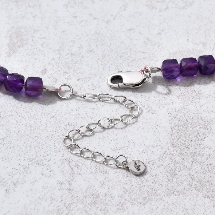 Natural Amethyst Faceted 4mm Barrel 16 Necklace with Sterling Silver Extender KALIFANO Necklaces