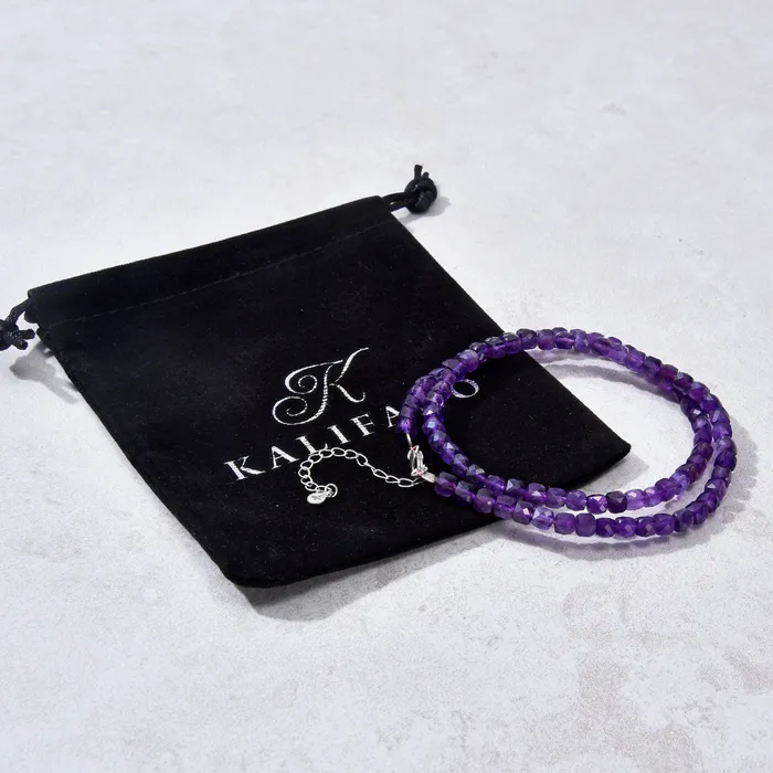 Natural Amethyst Faceted 4mm Barrel 16 Necklace with Sterling Silver Extender KALIFANO Necklaces