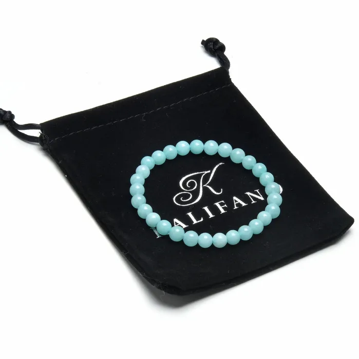 Natural Blue Amazonite 6mm Gemstone Bead Elastic Bracelet Kalifano Bracelets
