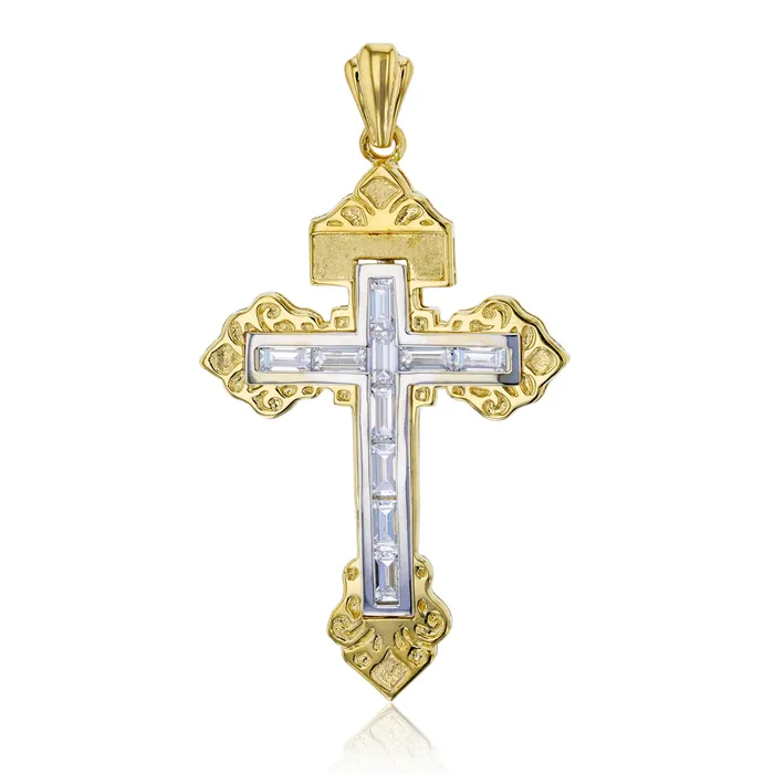 Necklaces DecadenceJewelry 14K Yellow White Gold 55x30MM Baguette Cross Pendant Necklaces DecadenceJewelry 14K Yellow White Gold 55x30MM Baguette Cross Pendant