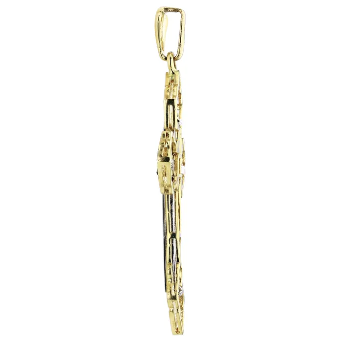 Necklaces DecadenceJewelry 14K Yellow White Gold 55x30MM Baguette Cross Pendant Necklaces DecadenceJewelry 14K Yellow White Gold 55x30MM Baguette Cross Pendant