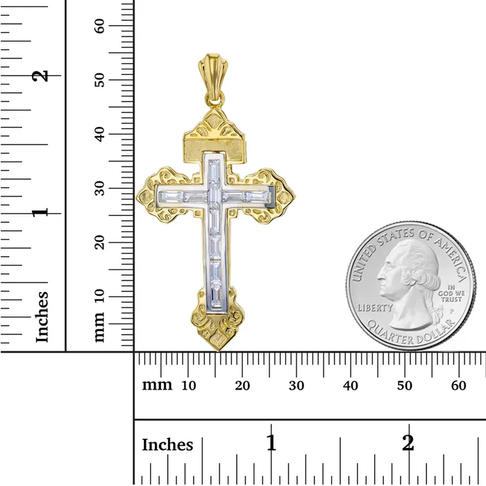 Necklaces DecadenceJewelry 14K Yellow White Gold 55x30MM Baguette Cross Pendant Necklaces DecadenceJewelry 14K Yellow White Gold 55x30MM Baguette Cross Pendant