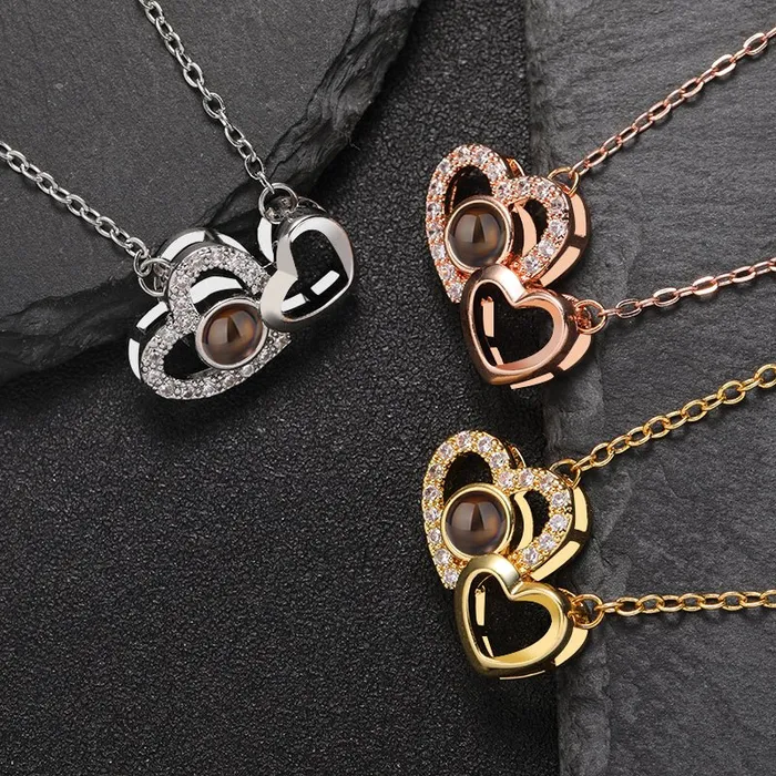Necklaces Hidden Forever Custom Eternal Bond TwoHeart Projection Necklace