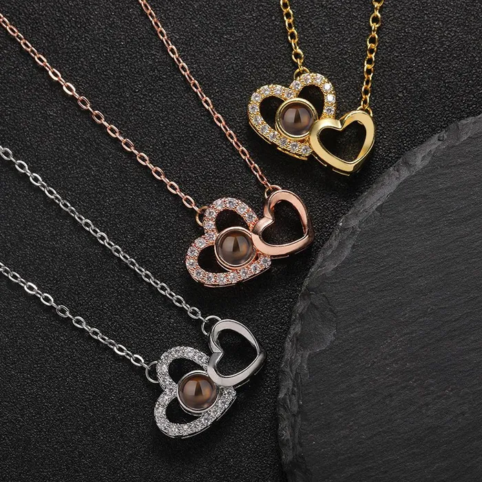 Necklaces Hidden Forever Custom Eternal Bond TwoHeart Projection Necklace