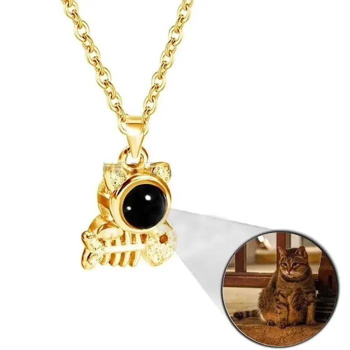 Necklaces Hidden Forever Custom Photo Projection Pet Fishbone Shape Necklace Necklaces Hidden Forever Custom Photo Projection Pet Fishbone Shape Necklace