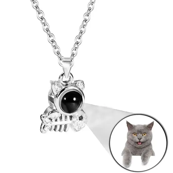 Necklaces Hidden Forever Custom Photo Projection Pet Fishbone Shape Necklace