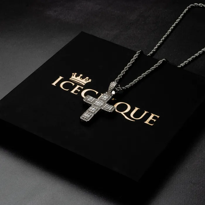 Necklaces ICECLIQUE JEWELRY Baguette Cross Pendant
