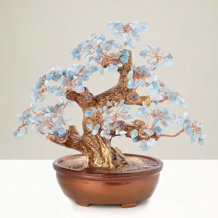 Necklaces KALIFANO Aquamarine Tree of Life with 360 Natural Gemstones