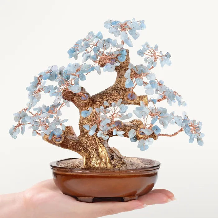 Necklaces KALIFANO Aquamarine Tree of Life with 360 Natural Gemstones