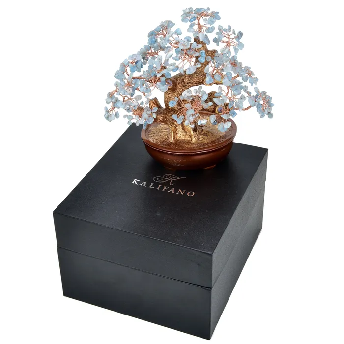 Necklaces KALIFANO Aquamarine Tree of Life with 360 Natural Gemstones