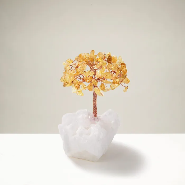 Necklaces Kalifano Citrine Natural Gemstone Tree of Life with Quartz Base