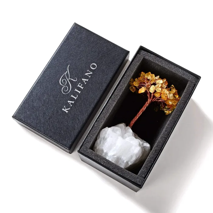Necklaces Kalifano Citrine Natural Gemstone Tree of Life with Quartz Base