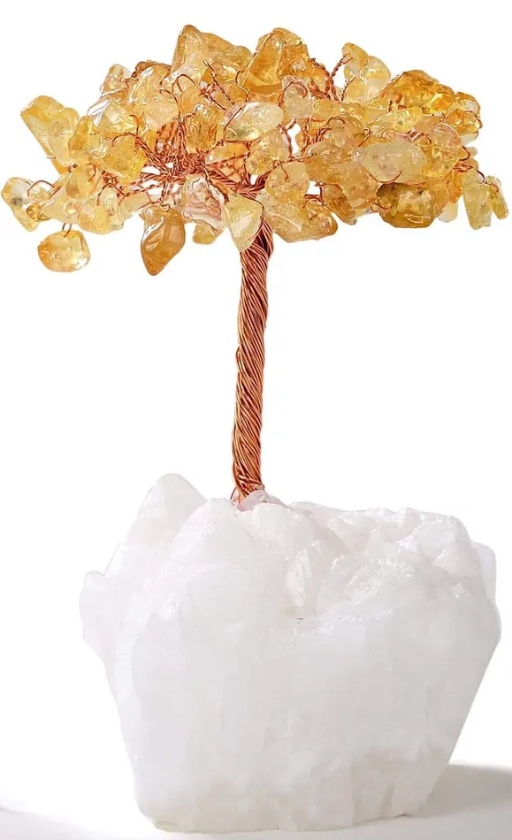 Necklaces Kalifano Citrine Natural Gemstone Tree of Life with Quartz Base