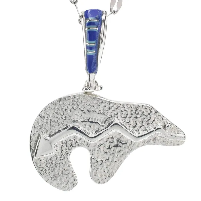 Necklaces Kalifano Lapis Bear 925 Sterling Silver Pendant USA Handmade with Aqua Opal Accent
