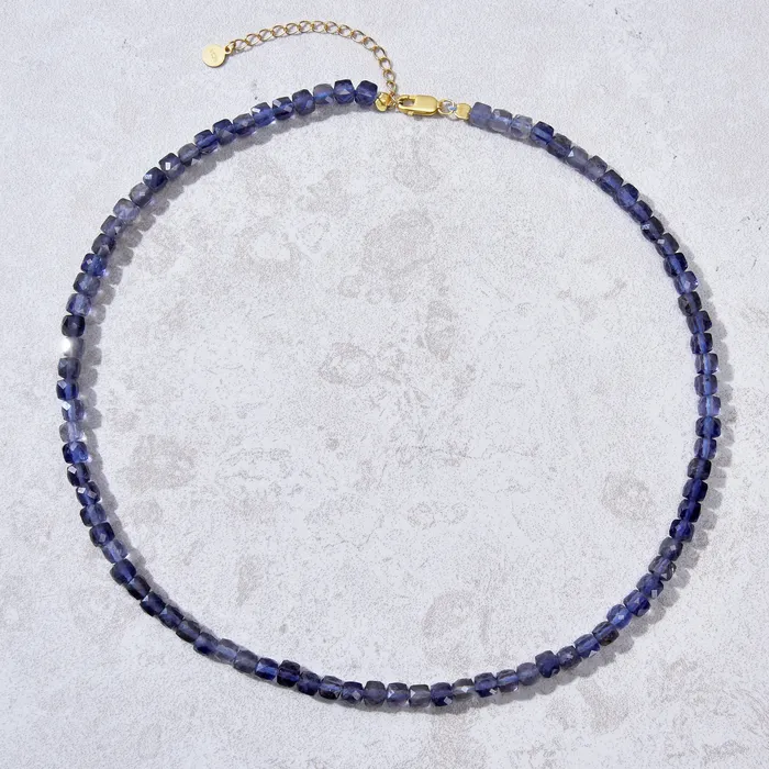 Necklaces KALIFANO Natural Iolite Faceted 4mm Barrel 16 Necklace with Sterling Silver Extender Necklaces KALIFANO Natural Iolite Faceted 4mm Barrel 16 Necklace with Sterling Silver Extender