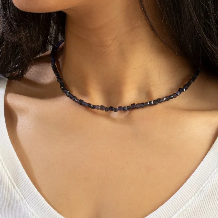 Necklaces KALIFANO Natural Iolite Faceted 4mm Barrel 16 Necklace with Sterling Silver Extender