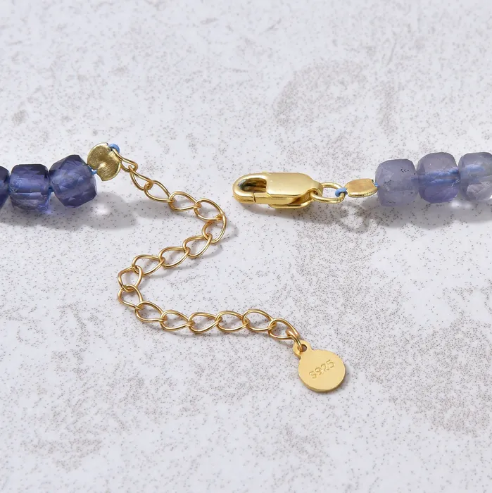 Necklaces KALIFANO Natural Iolite Faceted 4mm Barrel 16 Necklace with Sterling Silver Extender
