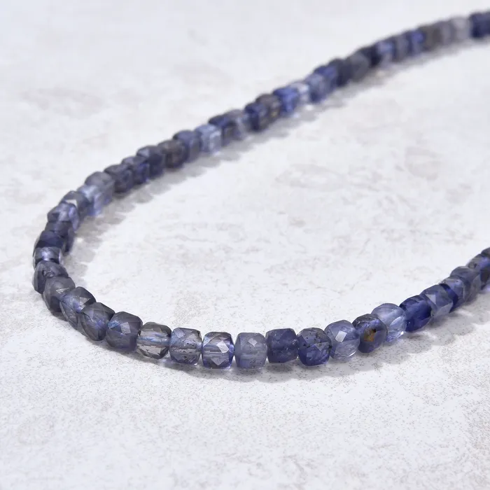 Necklaces KALIFANO Natural Iolite Faceted 4mm Barrel 16 Necklace with Sterling Silver Extender
