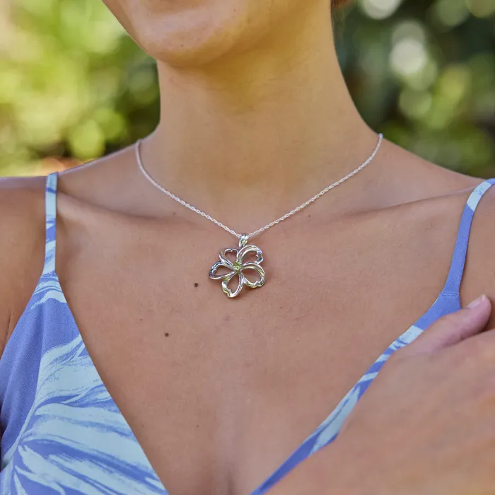 Necklaces Maui Divers Jewelry 18 Plumeria Peridot Necklace in Sterling Silver 30mm