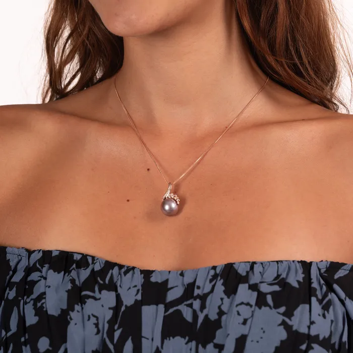 Necklaces Maui Divers Jewelry Lilac Freshwater Pearl Pendant in Rose Gold with Diamonds 1314mm Necklaces Maui Divers Jewelry Lilac Freshwater Pearl Pendant in Rose Gold with Diamonds 1314mm