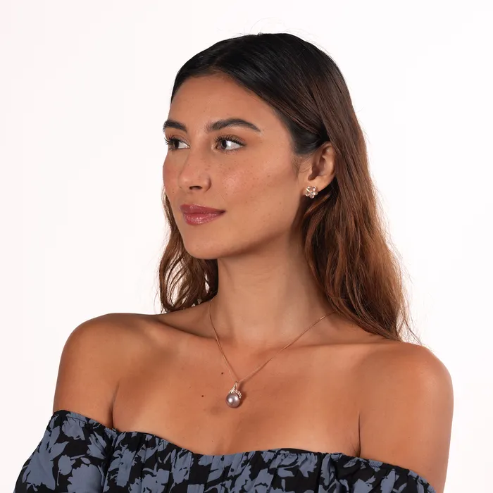 Necklaces Maui Divers Jewelry Lilac Freshwater Pearl Pendant in Rose Gold with Diamonds 1314mm Necklaces Maui Divers Jewelry Lilac Freshwater Pearl Pendant in Rose Gold with Diamonds 1314mm