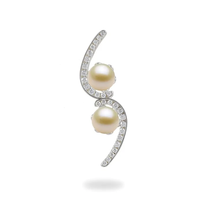 Necklaces PickAPearl Pick A Pearl Bypass Pendant in Sterling Silver with Cubic Zirconia