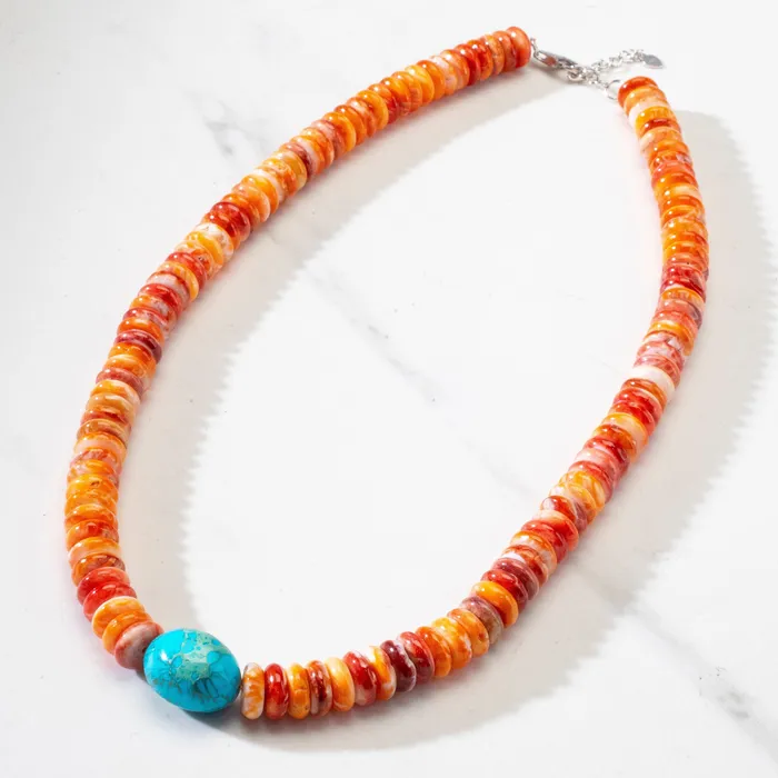 Necklaces Spiny Oyster Shell King Howlite Turquoise Necklace 21 KALIFANO
