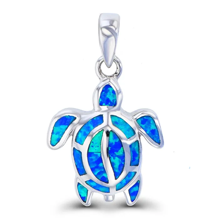 Necklaces Sterling Silver Created Opal Turtle Pendant Silver