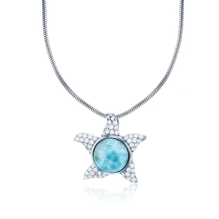 Necklaces Sterling Silver Rhodium Cubic Zirconia Larimar Dancing Starfish 22 Round Snake Adjustable Necklace Silver Necklaces Sterling Silver Rhodium Cubic Zirconia Larimar Dancing Starfish 22 Round Snake Adjustable Necklace Silver