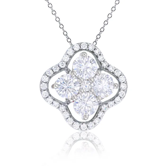 Necklaces Sterling Silver Rhodium Round White Cubic Zirconia Clover18Necklace Silver Necklaces Sterling Silver Rhodium Round White Cubic Zirconia Clover18Necklace Silver